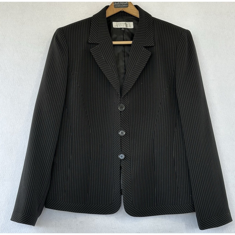 Tahari PinStriped Black Blazer Women's Sz 16 Office Professional Business Career